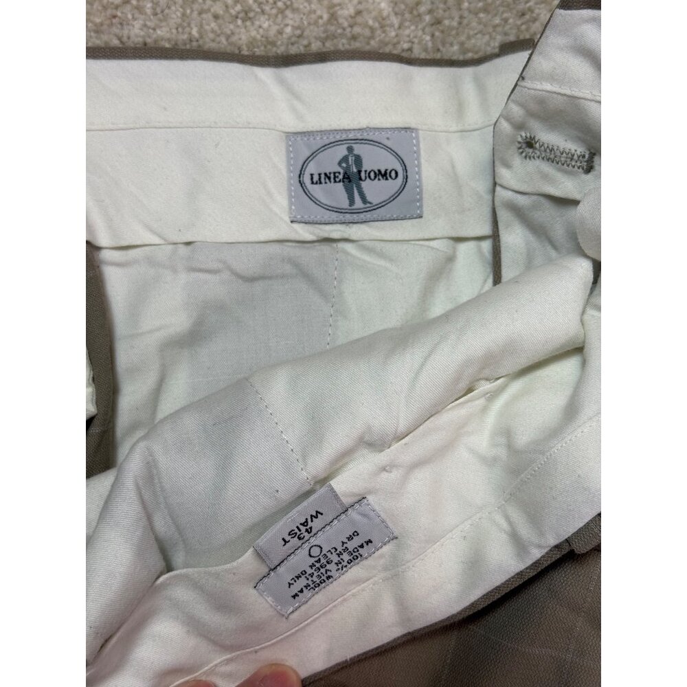 Linea Uomo Mens Dress Pants 100% Wool Window Pane Waist sz 43 Pleated Y2K Career - Picture 16 of 16